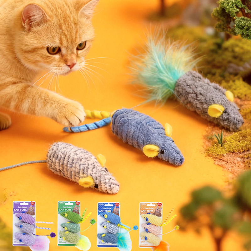 Catnip Interactive Plush Mouse - 3 pz Realistico Mouse Peluche Gatto